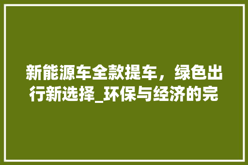 新能源车全款提车，绿色出行新选择_环保与经济的完美融合