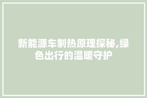 新能源车制热原理探秘,绿色出行的温暖守护