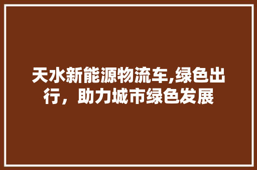 天水新能源物流车,绿色出行，助力城市绿色发展