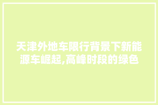 天津外地车限行背景下新能源车崛起,高峰时段的绿色出行新选择