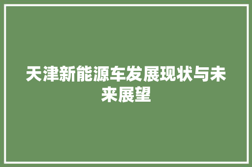 天津新能源车发展现状与未来展望