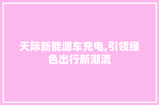 天际新能源车充电,引领绿色出行新潮流