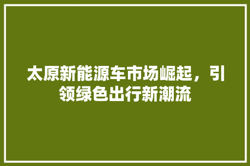 太原新能源车市场崛起，引领绿色出行新潮流