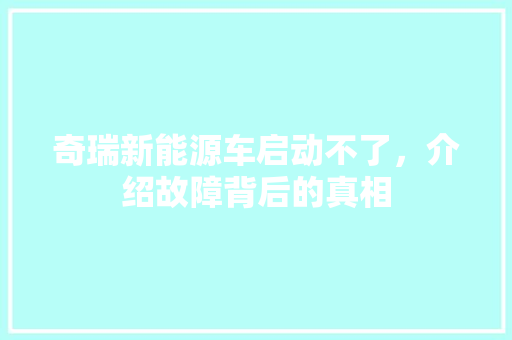 奇瑞新能源车启动不了，介绍故障背后的真相