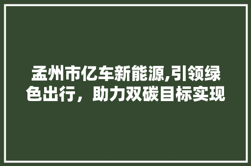 孟州市亿车新能源,引领绿色出行，助力双碳目标实现