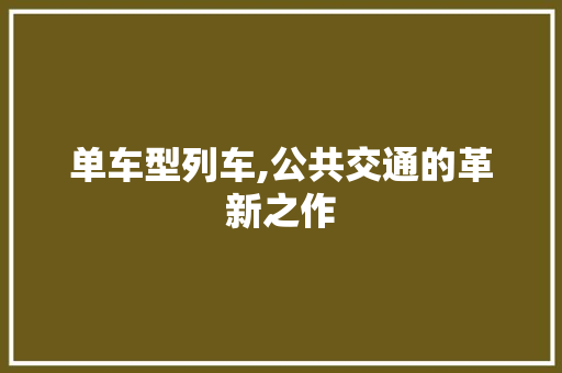 单车型列车,公共交通的革新之作