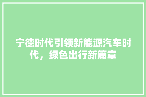 宁德时代引领新能源汽车时代，绿色出行新篇章