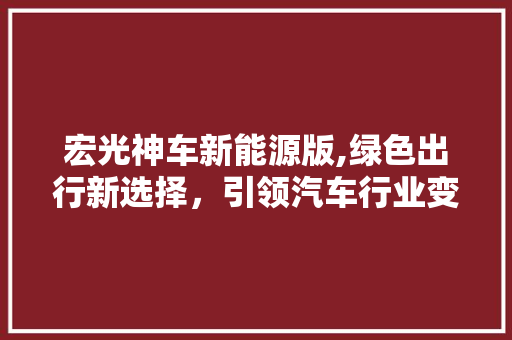 宏光神车新能源版,绿色出行新选择，引领汽车行业变革