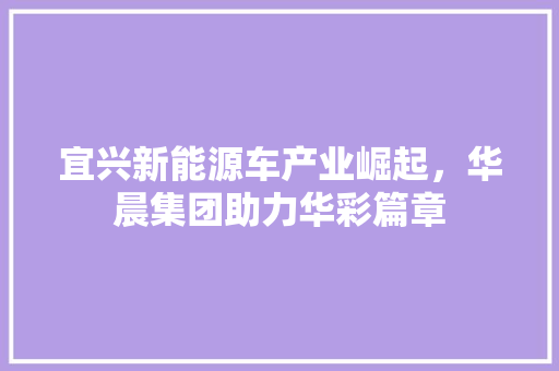 宜兴新能源车产业崛起，华晨集团助力华彩篇章