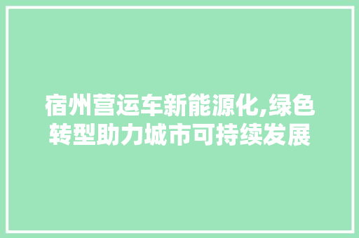 宿州营运车新能源化,绿色转型助力城市可持续发展