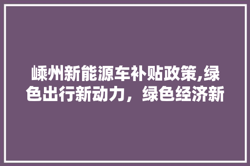 嵊州新能源车补贴政策,绿色出行新动力，绿色经济新引擎