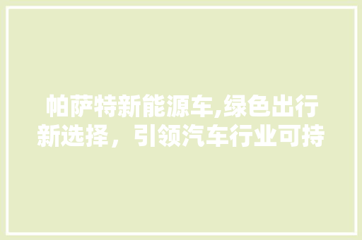 帕萨特新能源车,绿色出行新选择，引领汽车行业可持续发展潮流