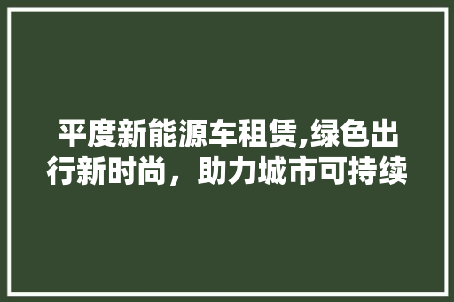 平度新能源车租赁,绿色出行新时尚，助力城市可持续发展