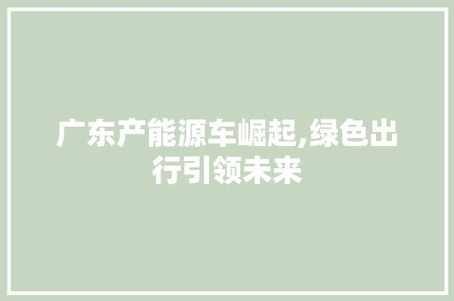 广东产能源车崛起,绿色出行引领未来