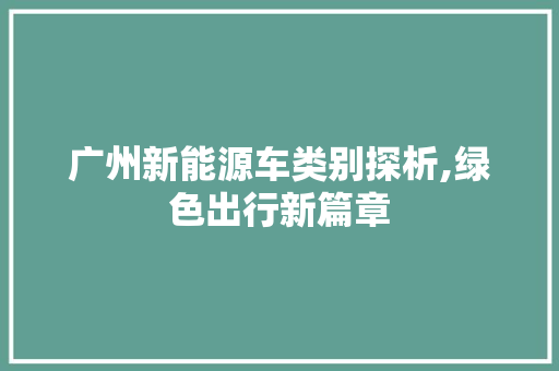 广州新能源车类别探析,绿色出行新篇章