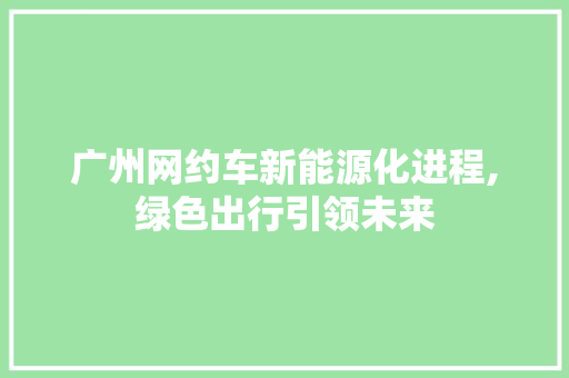 广州网约车新能源化进程,绿色出行引领未来