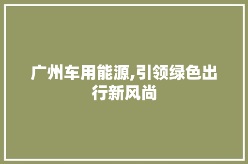 广州车用能源,引领绿色出行新风尚