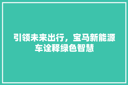 引领未来出行，宝马新能源车诠释绿色智慧