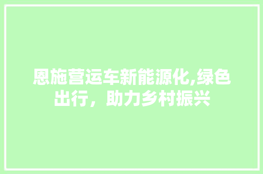恩施营运车新能源化,绿色出行，助力乡村振兴