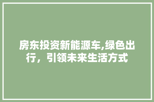 房东投资新能源车,绿色出行，引领未来生活方式