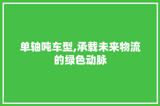 单轴吨车型,承载未来物流的绿色动脉