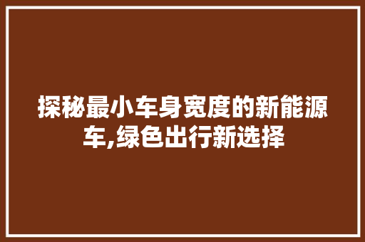 探秘最小车身宽度的新能源车,绿色出行新选择