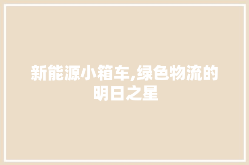 新能源小箱车,绿色物流的明日之星