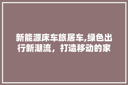 新能源床车旅居车,绿色出行新潮流，打造移动的家