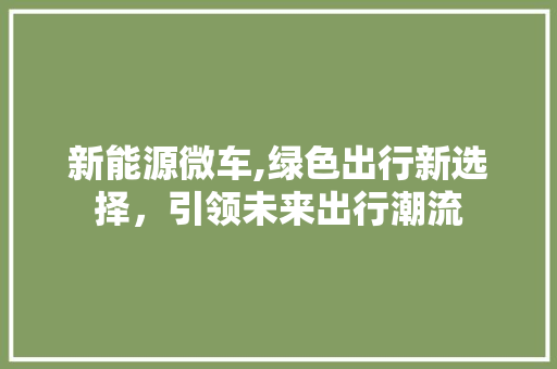 新能源微车,绿色出行新选择，引领未来出行潮流