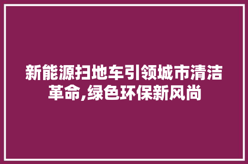 新能源扫地车引领城市清洁革命,绿色环保新风尚