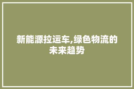 新能源拉运车,绿色物流的未来趋势