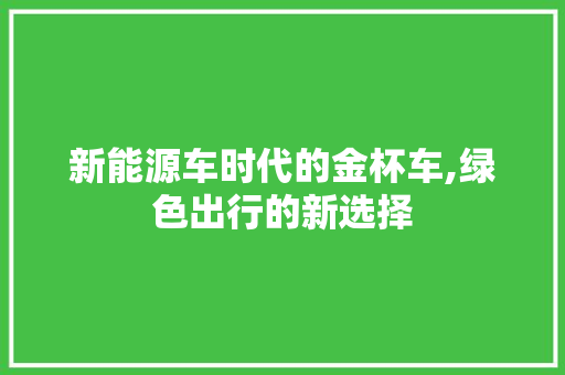 新能源车时代的金杯车,绿色出行的新选择