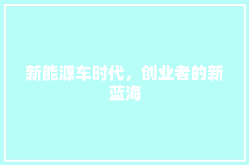 新能源车时代，创业者的新蓝海