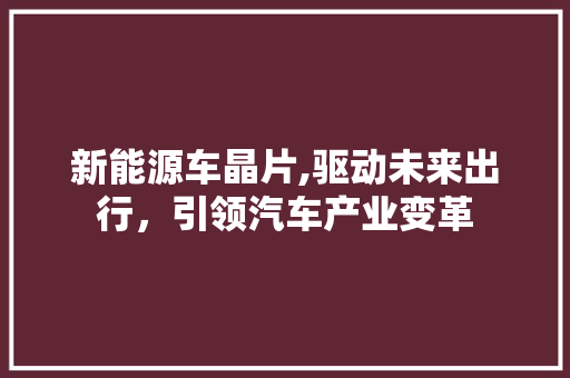 新能源车晶片,驱动未来出行，引领汽车产业变革