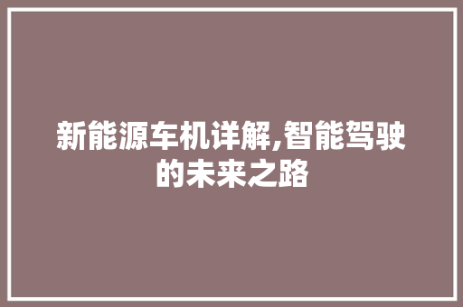 新能源车机详解,智能驾驶的未来之路