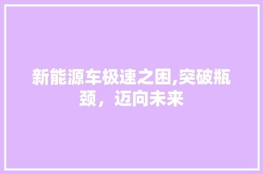 新能源车极速之困,突破瓶颈，迈向未来
