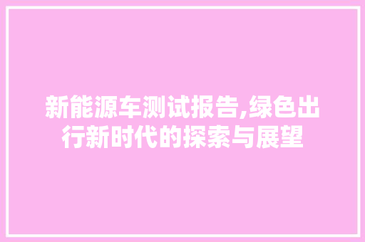 新能源车测试报告,绿色出行新时代的探索与展望