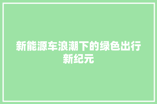 新能源车浪潮下的绿色出行新纪元
