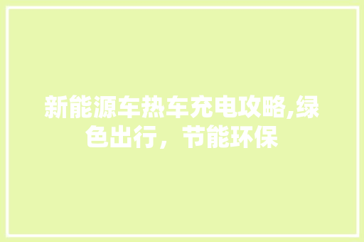 新能源车热车充电攻略,绿色出行，节能环保