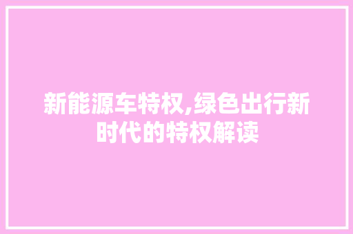 新能源车特权,绿色出行新时代的特权解读