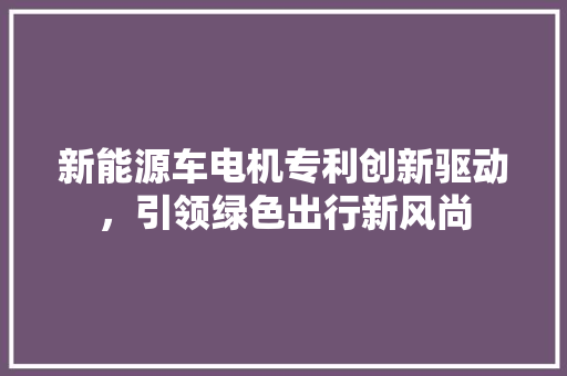 新能源车电机专利创新驱动，引领绿色出行新风尚