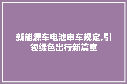 新能源车电池审车规定,引领绿色出行新篇章