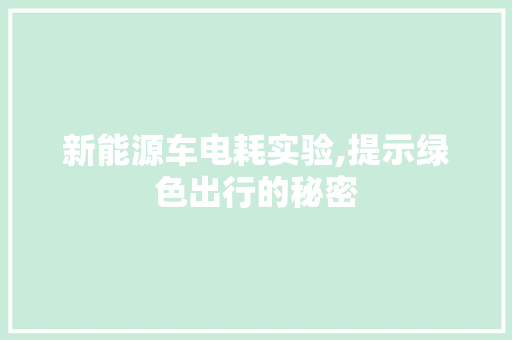 新能源车电耗实验,提示绿色出行的秘密