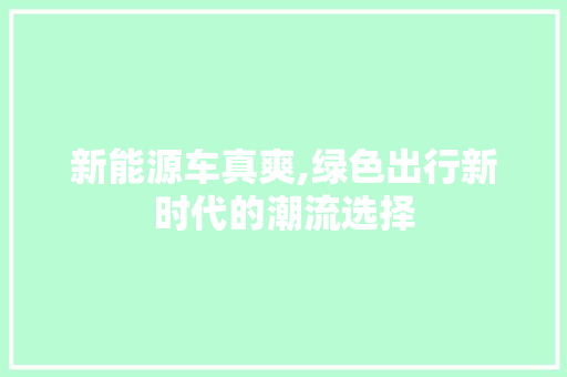 新能源车真爽,绿色出行新时代的潮流选择