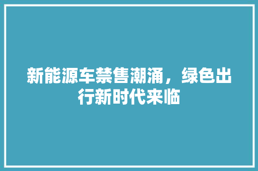 新能源车禁售潮涌，绿色出行新时代来临