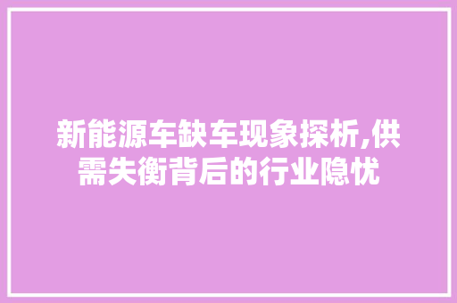新能源车缺车现象探析,供需失衡背后的行业隐忧