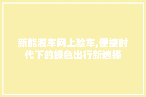 新能源车网上验车,便捷时代下的绿色出行新选择
