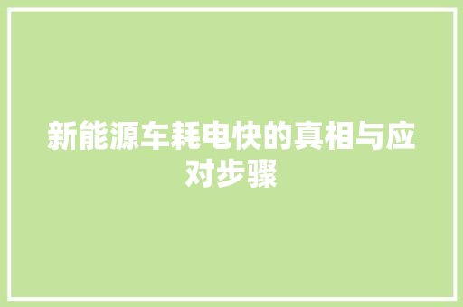 新能源车耗电快的真相与应对步骤