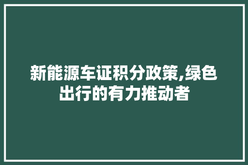 新能源车证积分政策,绿色出行的有力推动者