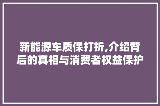 新能源车质保打折,介绍背后的真相与消费者权益保护 车灯配件